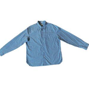 J Crew Mens Classic Button Down Long Sleeve Shirt Plaid Blue Green Size XL EUC